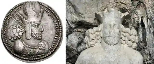 Истинный смысл сказки "Принцесса на горошине". Шапур I на монете, справа его статуя
